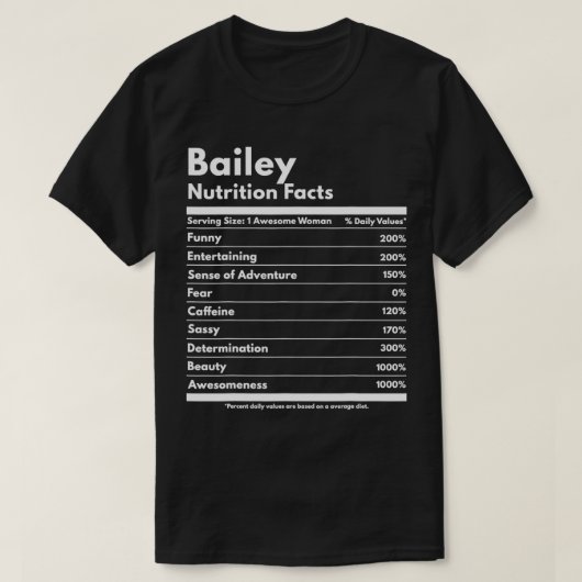 Bailey Nutrition Facts Gift Funny Personalized Nam T-shirt (Design voorkant)