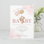 BAILEY Pink Barly Wait Teddy Bear Baby shower Kaart (Staand voorkant)