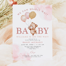 BAILEY Pink Barly Wait Teddy Bear Baby shower Kaart
