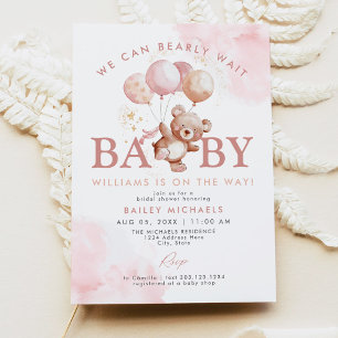 BAILEY Pink Barly Wait Teddy Bear Baby shower Kaart