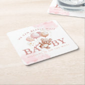 BAILEY Pink Barly Wait Teddy Bear Baby shower Kartonnen Onderzetters (Schuin)