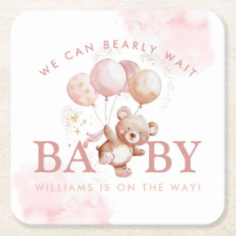 BAILEY Pink Barly Wait Teddy Bear Baby shower Kartonnen Onderzetters