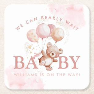 BAILEY Pink Barly Wait Teddy Bear Baby shower Kartonnen Onderzetters