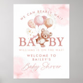 BAILEY Pink Barly Wait Teddy Bear Baby shower Poster (Voorkant)