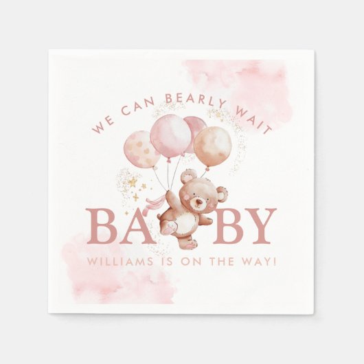 BAILEY Pink Barly Wait Teddy Bear Baby shower Servet (Voorkant)