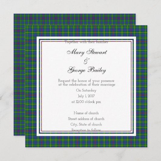 Bailey Scottish Wedding Square Invitation Kaart (Voorkant / Achterkant)