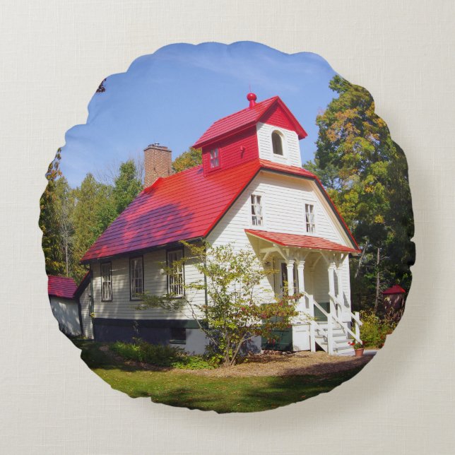 Baileys Harbor Rear Range Light round pillow Rond Kussen (Voorkant)