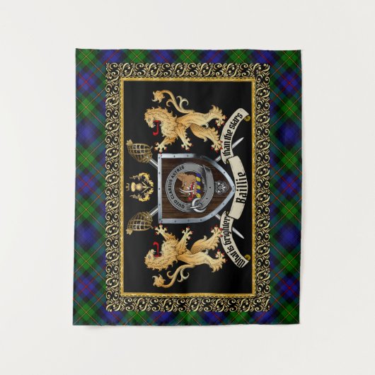Baillie Clan Badge & Motto w/Lions Wandkleed (Voorkant)