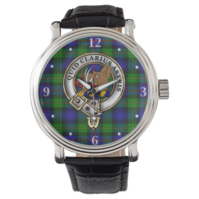 Baillie Clan Badge & Tartan Horloge (Voorkant)
