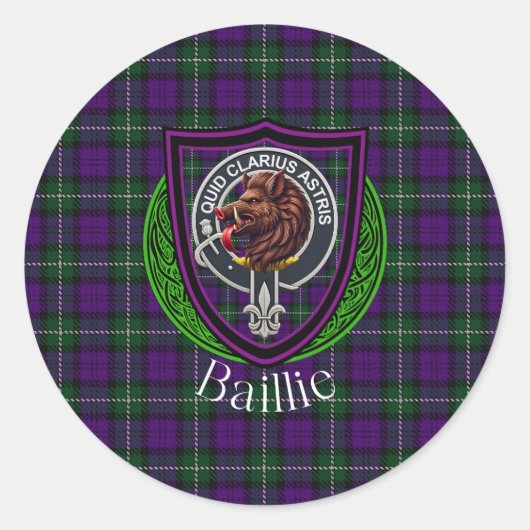 Baillie Scottish Clan Tartan & Crest Ronde Sticker (Voorkant)