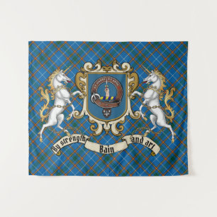 Bain Clan Badge & Unicorns w & Tartan Wandkleed