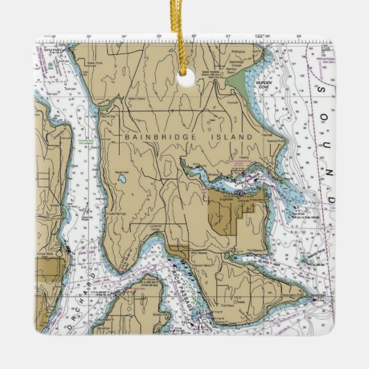 Bainbridge Island WA Chart Keramisch Ornament (Voorkant)