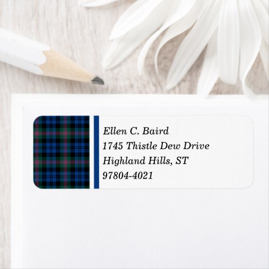 Baird Clan Blauw en Groen Schots Tartan Etiket (Insitu)