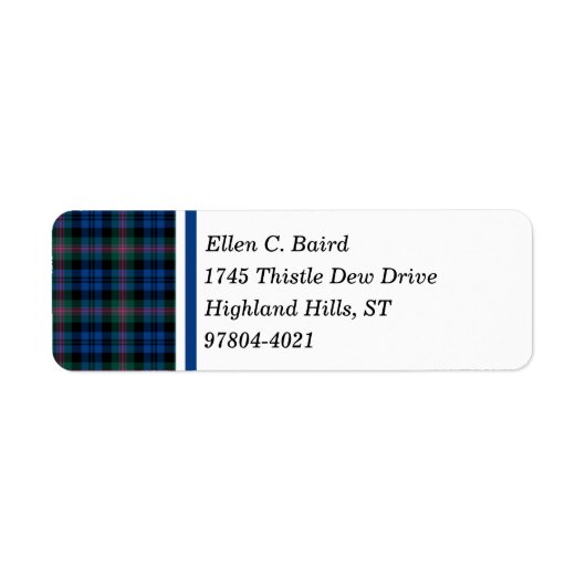 Baird Clan Blauw en Groen Schots Tartan Etiket (Voorkant)