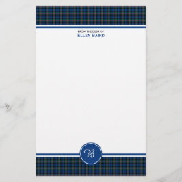 Baird Family Tartan Blue en Green Pset Monogram Briefpapier