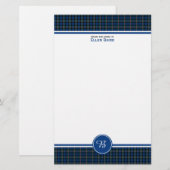 Baird Family Tartan Blue en Green Pset Monogram Briefpapier (Voorkant / Achterkant)