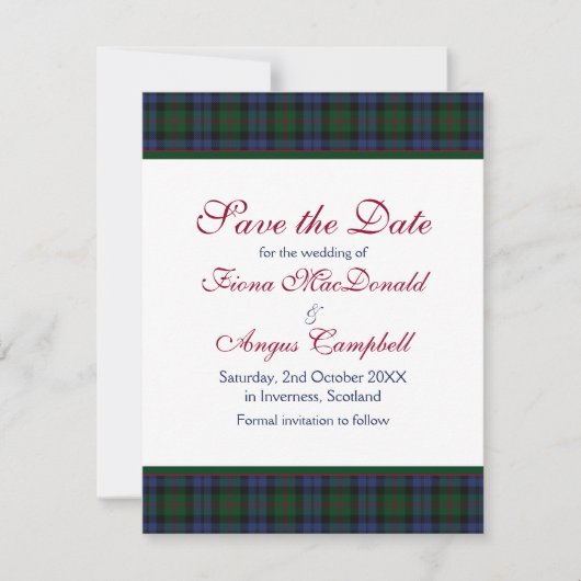 Baird Tartan Wedding Save the Date Kaart (Voorkant)