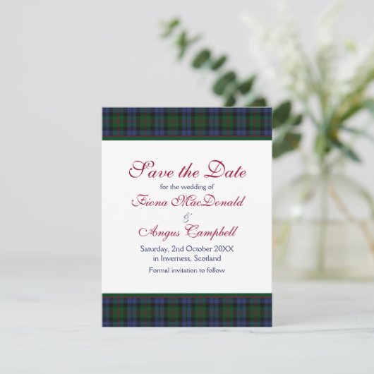 Baird Tartan Wedding Save the Date Kaart (Staand voorkant)