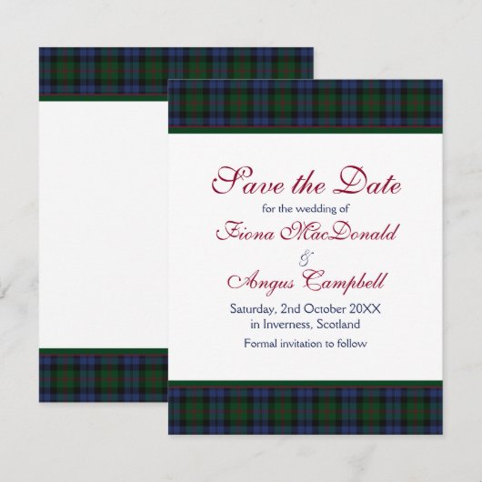 Baird Tartan Wedding Save the Date Kaart (Voorkant / Achterkant)