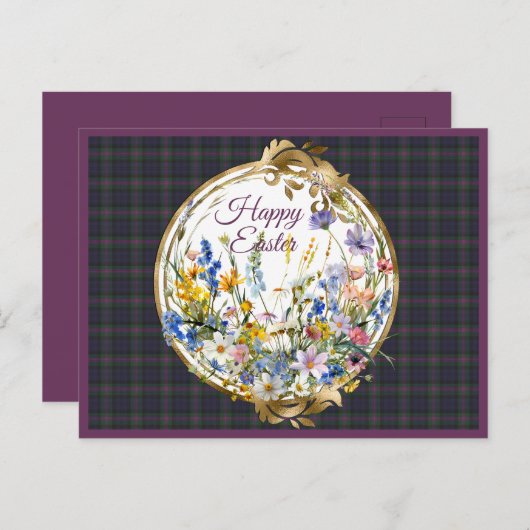 Baird Weathered Scottish Tartan Easter Floral Feestdagenkaart (Voorkant / Achterkant)