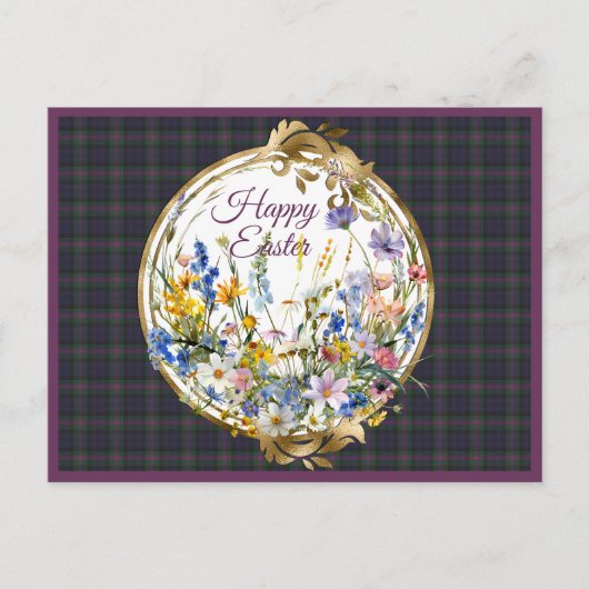 Baird Weathered Scottish Tartan Easter Floral Feestdagenkaart (Voorkant)