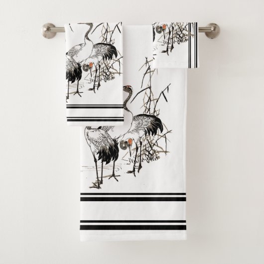 Bairei Crane Bird Wildlife Japan Bath Towel Set Bad Handdoek (Insitu)
