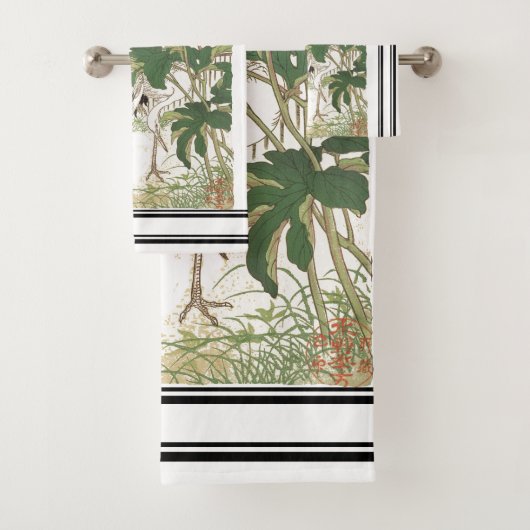 Bairei Crane Birds Peonies Japan Bath Towel Set Bad Handdoek (Insitu)