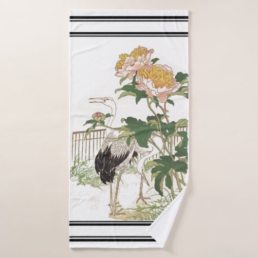 Bairei Crane Birds Peonies Japan Bath Towel Set Bad Handdoek (Badhanddoek)