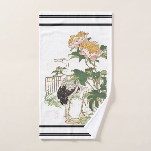 Bairei Crane Birds Peonies Japan Bath Towel Set Bad Handdoek (Handdoek)