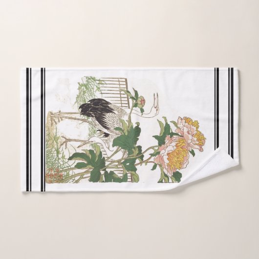Bairei Crane Birds Peonies Japan Bath Towel Set Bad Handdoek (Handdoek)