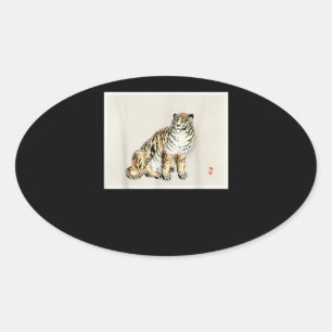 Bairei Gakan Meija Era Japanse Art Tiger Ovale Sticker
