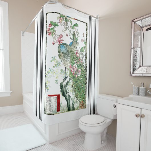 Bairei Peacock Birds Flowers Shower Curtain Douchegordijn (In situ)