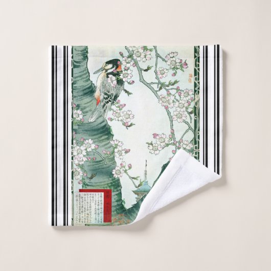 Bairei Woodpecker Cherry Japans keukenstel Bad Handdoek (Wasdoekje)