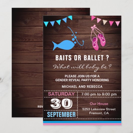 Baits of Ballet Geslacht Onthullen Partij Kaart (Voorkant / Achterkant)