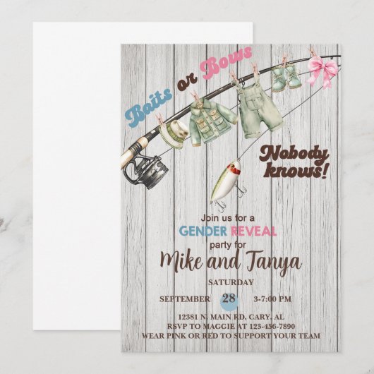 Baits of Bows onthullen genderuitnodiging. Kaart (Voorkant / Achterkant)