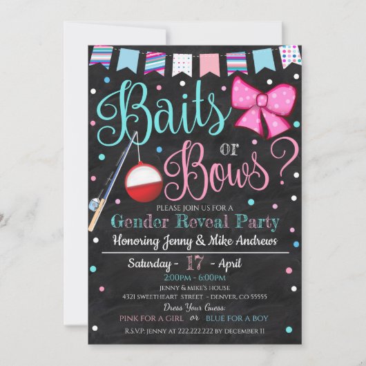 Baits or Bows Geslacht Onthulling Party Uitnodigin Kaart (Voorkant)