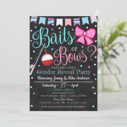 Baits or Bows Geslacht Onthulling Party Uitnodigin Kaart (Staand voorkant)
