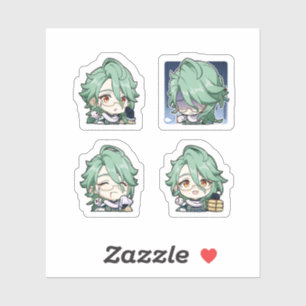 Baizhu Genshin Impact 4 stickers op een vel