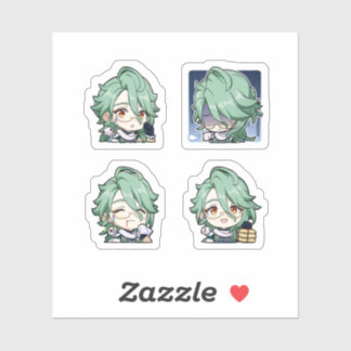 Baizhu Genshin Impact 4 stickers op een vel