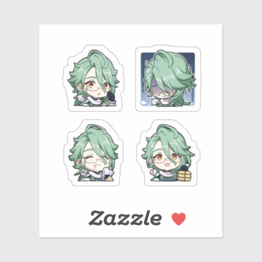 Baizhu Genshin Impact 4 stickers op een vel (Vel)