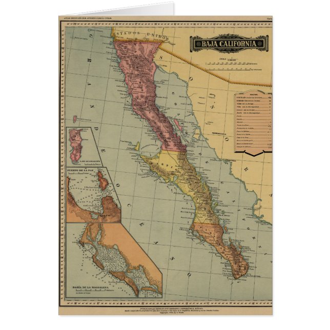 Baja California Antiek Map (Voorkant)