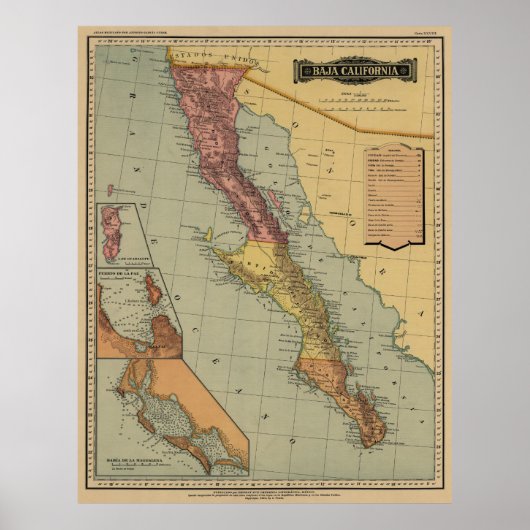 Baja California Antiek Map Poster (Voorkant)