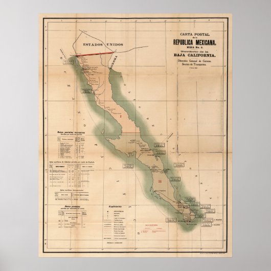  Baja California Postal Map (1904) Poster (Voorkant)