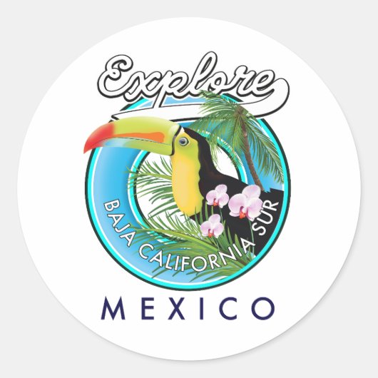 Baja California Sur Mexico retro logo Ronde Sticker (Voorkant)
