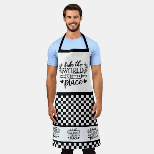 Bak de wereld een beter geruit patroon schort (Gedragen)