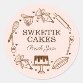 Bak en kookgerei, buikkorrel ronde sticker (Voorkant)