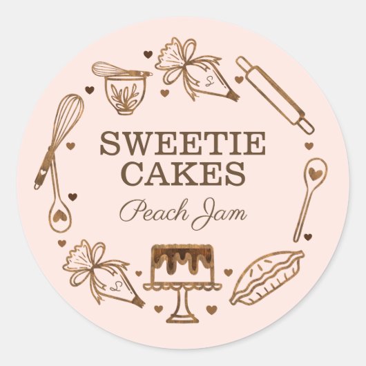 Bak en kookgerei, buikkorrel ronde sticker (Voorkant)