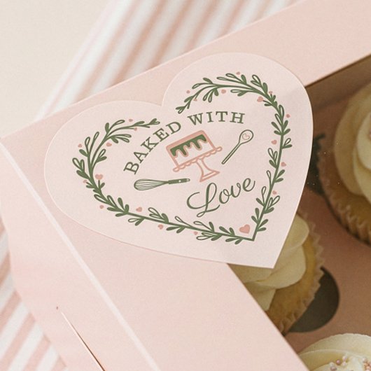 Bak met Love Cake Business Bakery Whisk & Cake Hart Sticker