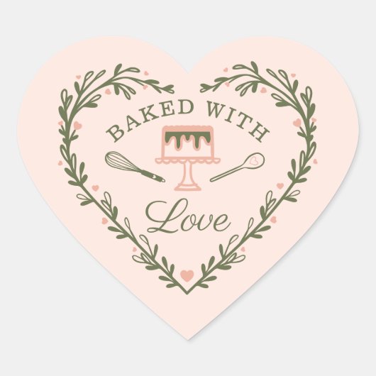 Bak met Love Cake Business Bakery Whisk & Cake Hart Sticker (Voorkant)