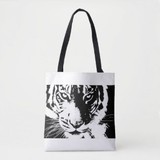 Bak met zwarte en witte afdruk tijger tote bag